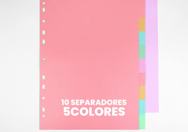 Separadores A4 multitaladro color pastel 10U