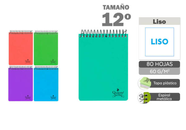 Libreta Espiral Tapa Plástico 85x125mm 80H 60G Hoja Lisa