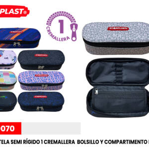 Estuche Tela Ovalado Semirrígido 2 Cremalleras