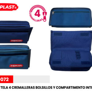Estuche Tela Rectangular 4 Cremalleras Colores surtido
