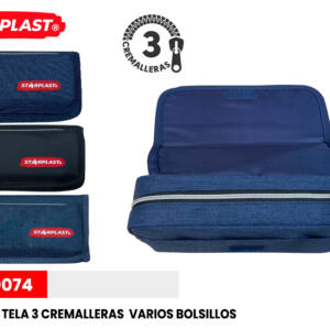Estuche Tela Rectangular 3 Cremalleras Colores surtido