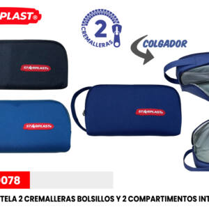 Estuche Tela Rectangular con Asa 2 Cremalleras