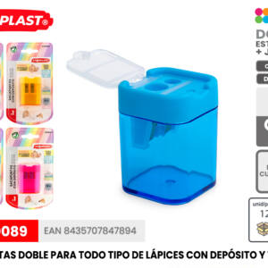 Sacapuntas Doble Con Depósito Tapa Plástico Colores Surtidos