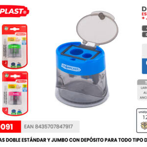 Sacapuntas Doble Con Depósito Tapa Plástico Colores Surtidos