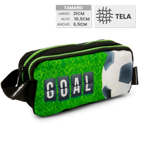 Estuche 2 Cremalleras Fútbol Verde Con Asa