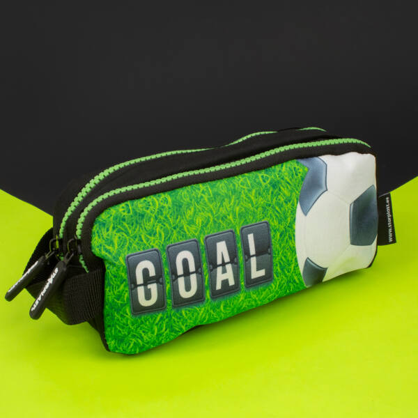 Estuche 2 Cremalleras Fútbol Verde Con Asa