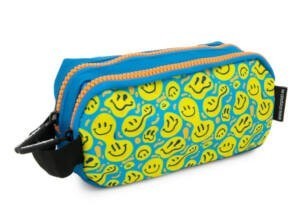 Estuche 2 Cremalleras Caritas Sonrientes Amarillo Azul Con Asa