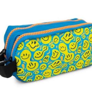 Estuche 2 Cremalleras Caritas Sonrientes Amarillo Azul Con Asa