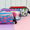 Estuche Rectangular Tela 3 Cremalleras Diseño Patrones Variados Con Asa - Imagen 9