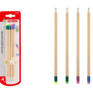 Set 4 Lápices Grafito Nature HB Hexagonales con Borrador