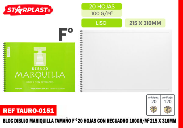 Bloc de dibujo Marquilla hoja con recuadro 215x310mm 100g/m2 20H