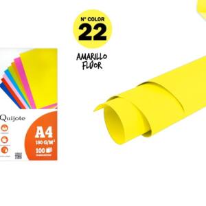 Cartulina A4 180g/m2 100U N22 amarillo flúor