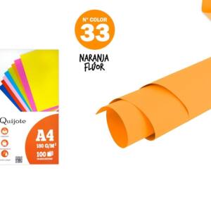Cartulina A4 180g/m2 100U N33 naranja flúor