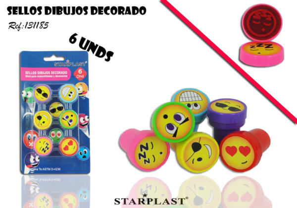 SELLOS C/DIBUJOS CARITAS 6PCS