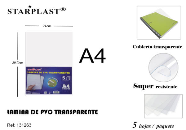 LAMINAS DE PVC TRANSPARENTE A4 5H