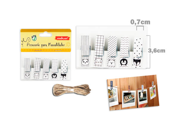 Mini pinzas de madera animales patrón 5U