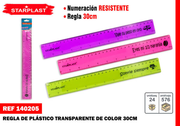 REGLA RIGIDA DE COLORES 30CM