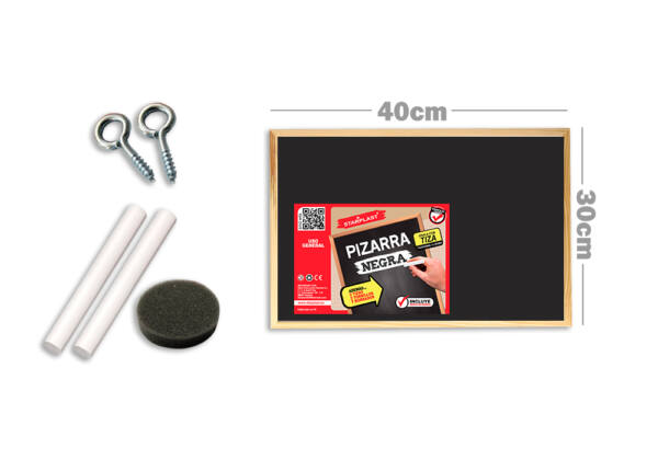Pizarra negra 40x30cm + tizas + borrador + alcayatas
