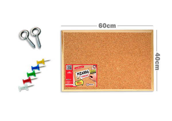 Tablero corcho 60x40 + chinchetas + alcayatas