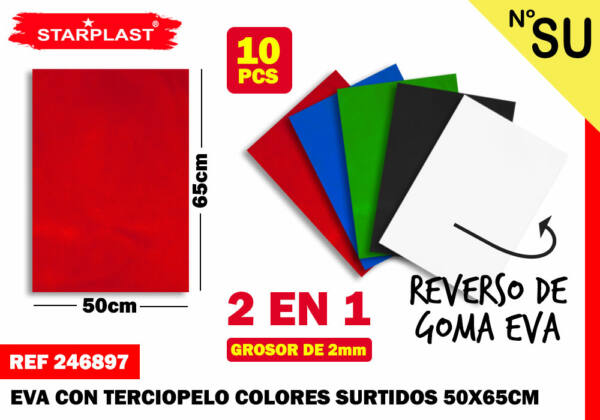 Goma eva terciopelo 50x65cm 2mm 10U colores surtidos
