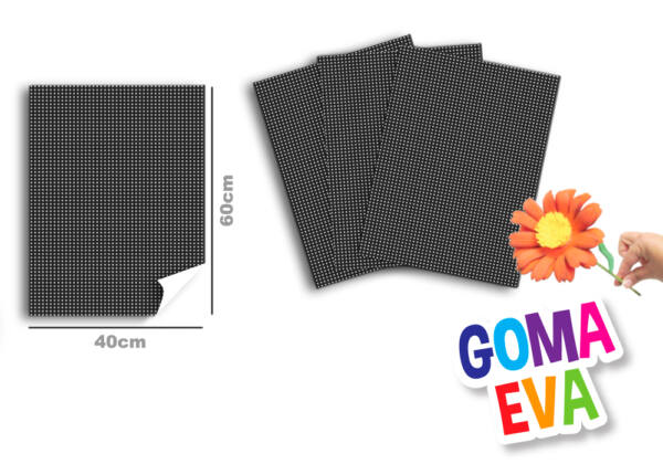 Goma eva 40x60cm 2mm diseño negro cuadros blancos