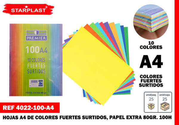 Papel A4 80g/m2 100U COLORES FUERTES SURTIDOS