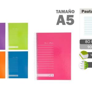 Cuaderno espiral A5 80H 90g/m2 pautado 2.5 tapa forrada