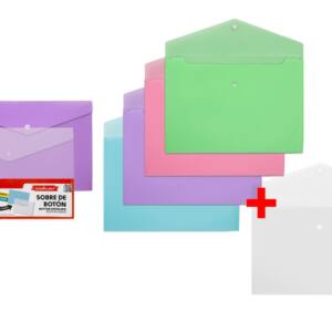 Pack Sobre Polipropileno A4 33x23.5cm Color Pastel y Transparente