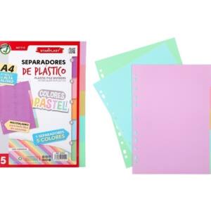 Separadores A4 multitaladro color pastel 5U