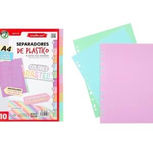 Separadores A4 multitaladro color pastel 10U