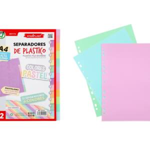 Separadores A4 multitaladro color pastel 12U