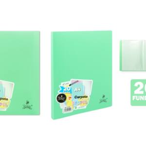Carpeta con 20 fundas A4 verde pastel