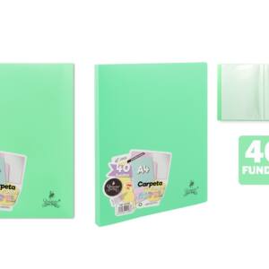 Carpeta con 40 fundas A4 verde pastel