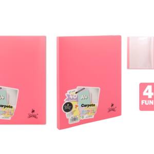 Carpeta con 40 fundas A4 rosa pastel