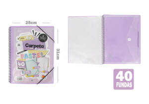 Carpeta espiral 40 fundas A4 portada intercambiable  sobre morado pastel