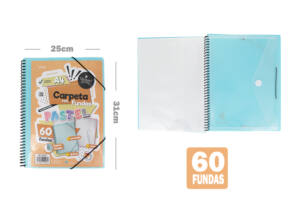 Carpeta espiral 60 fundas A4 portada intercambiable  sobre azul pastel