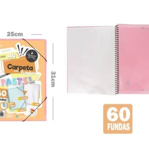 Carpeta espiral 60 fundas A4 portada intercambiable sobre rosa pastel