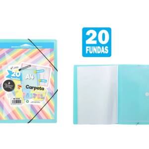 Carpeta de 20 fundas con sobre y portada personalizable azul pastel