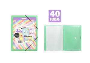 Carpeta de 40 fundas con sobre y portada personalizable verde pastel