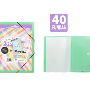 Carpeta de 40 fundas con sobre y portada personalizable verde pastel