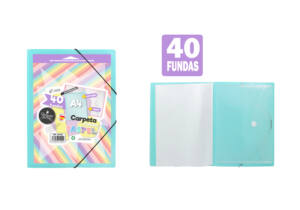 Carpeta de 40 fundas con sobre y portada personalizable azul pastel