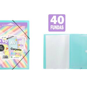 Carpeta de 40 fundas con sobre y portada personalizable azul pastel