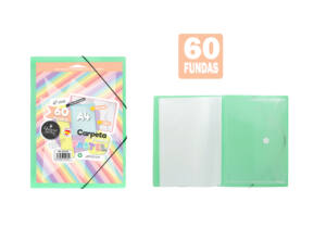 Carpeta de 60 fundas con sobre y portada personalizable verde pastel