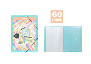 Carpeta de 60 fundas con sobre y portada personalizable azul pastel