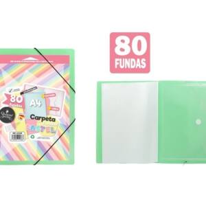 Carpeta de 80 fundas con sobre y portada personalizable verde pastel