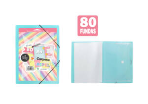 Carpeta de 80 fundas con sobre y portada personalizable azul pastel