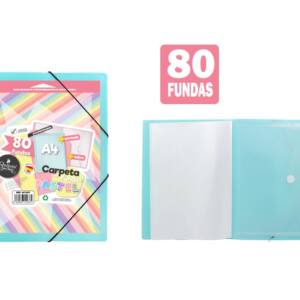 Carpeta de 80 fundas con sobre y portada personalizable azul pastel