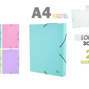 Caja Proyecto A4 Lomo 3cm Colores Pastel Cierre Elástico Cartón Forrado