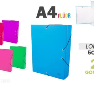 Caja Proyecto A4 Lomo 5cm Colores Flúor Cierre Elástico Cartón Forrado