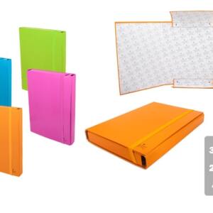 Caja archivo con goma A4 40mm grosor colores flúor